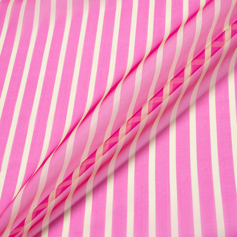 Candy Pink Striped Pale Yellow Silk Organza