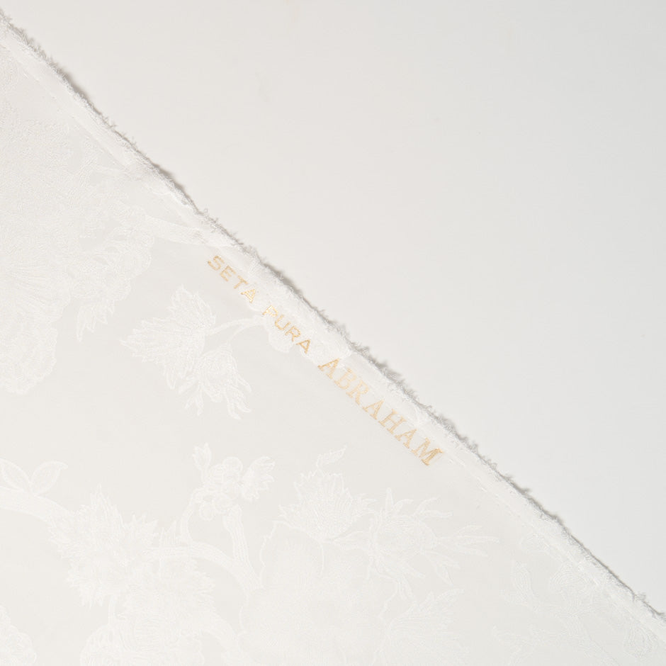 White Floral Jacquard Pure Silk