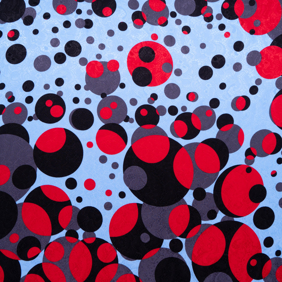 Blue, Red & Black Spotted Silk Jacquard