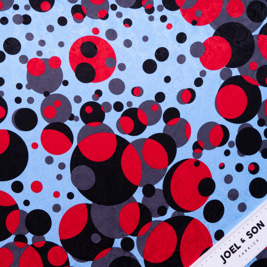 Blue, Red & Black Spotted Silk Jacquard