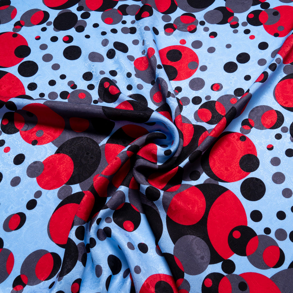 Blue, Red & Black Spotted Silk Jacquard