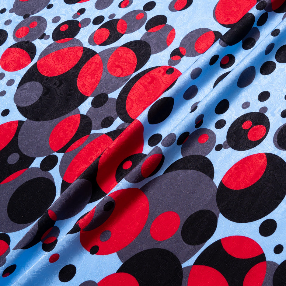 Blue, Red & Black Spotted Silk Jacquard