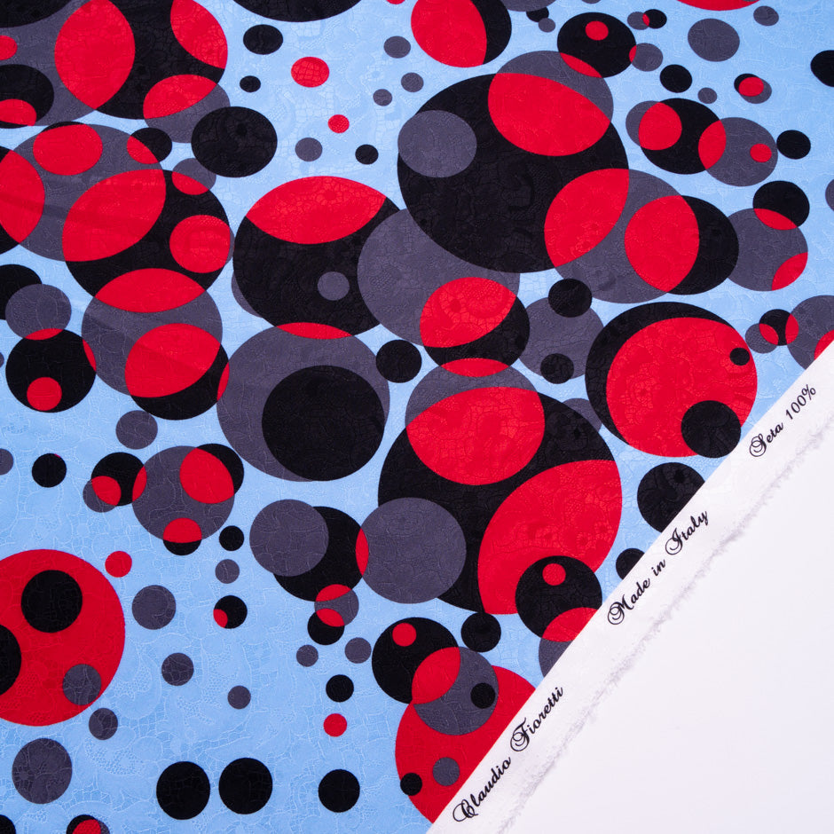 Blue, Red & Black Spotted Silk Jacquard