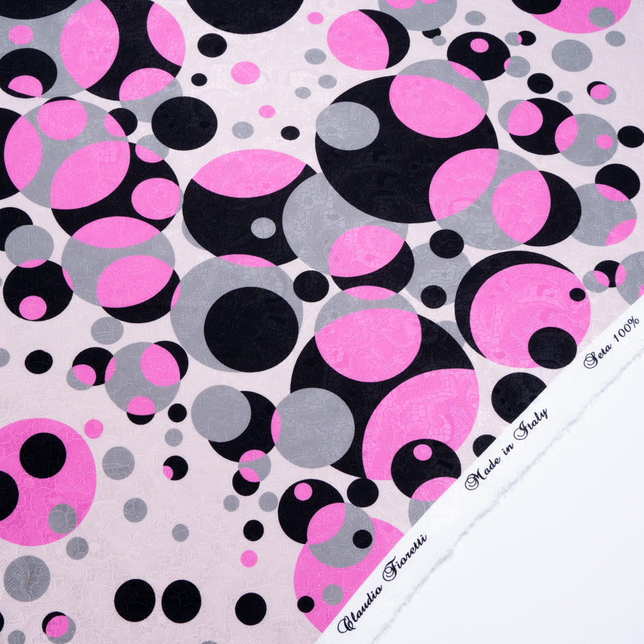 Pink & Black Spotted Silk Jacquard