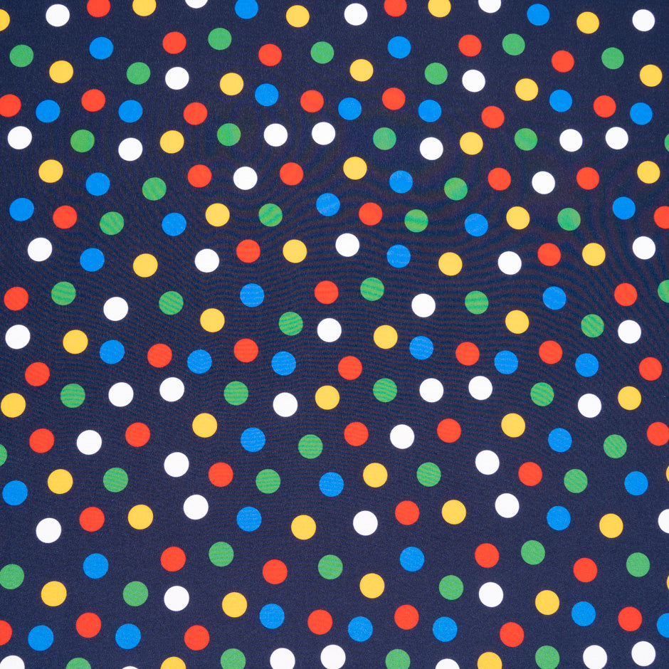 Multi-Coloured Spotted Navy Silk Crêpe de Chine