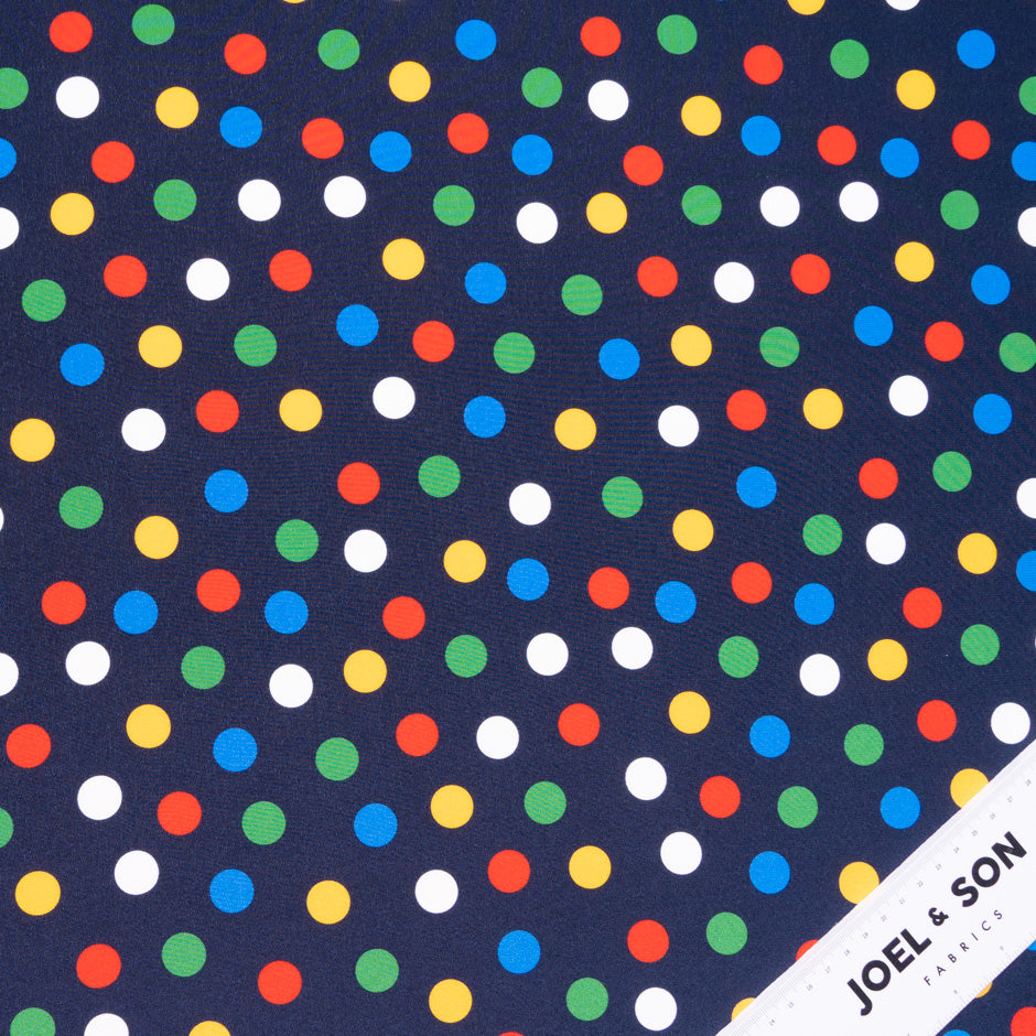 Multi-Coloured Spotted Navy Silk Crêpe de Chine