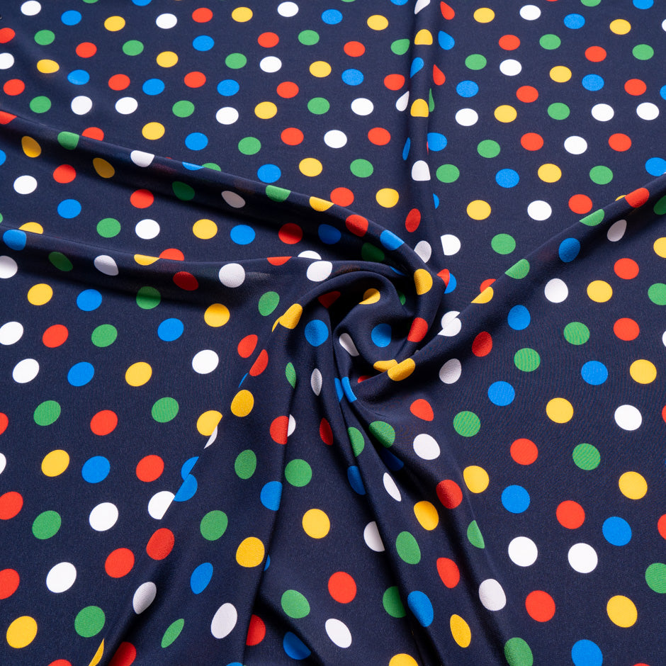 Multi-Coloured Spotted Navy Silk Crêpe de Chine