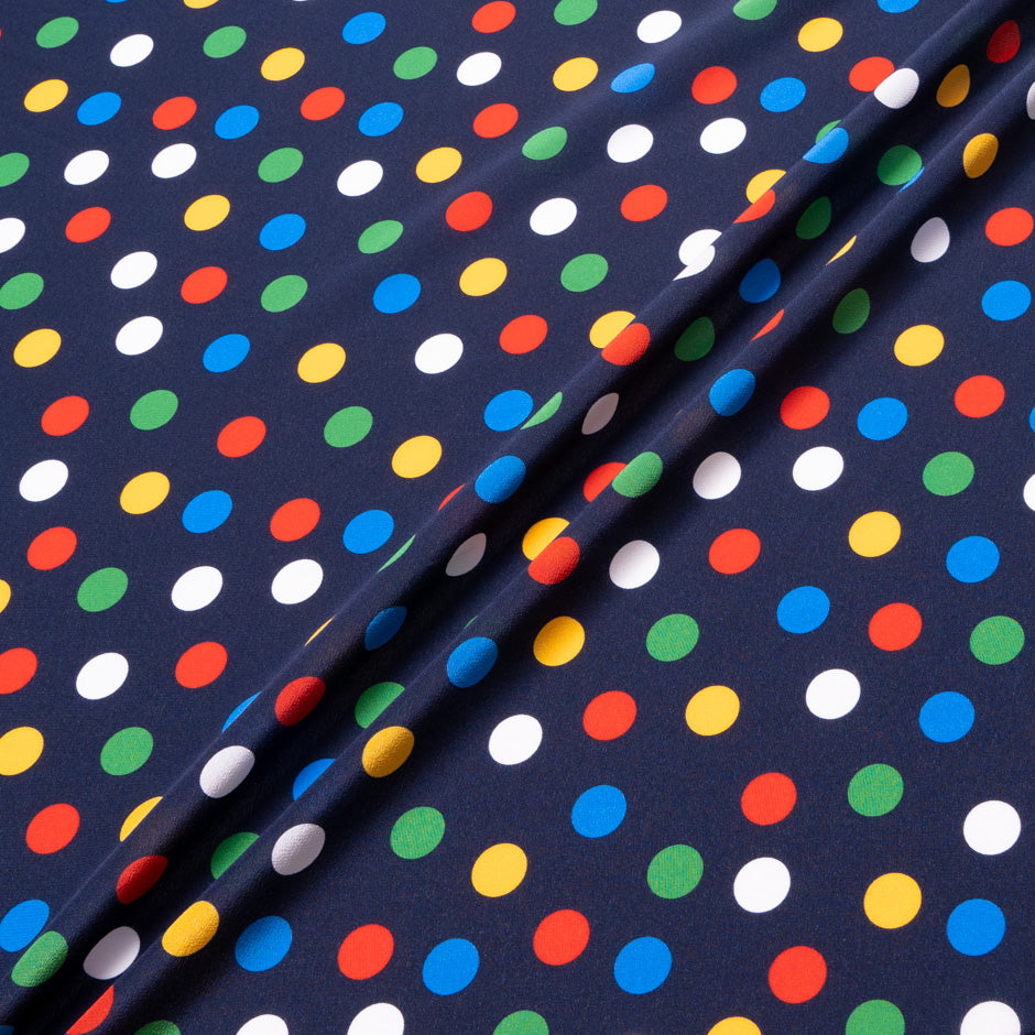 Multi-Coloured Spotted Navy Silk Crêpe de Chine