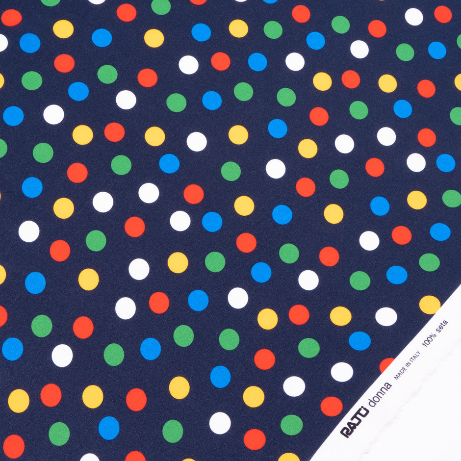 Multi-Coloured Spotted Navy Silk Crêpe de Chine