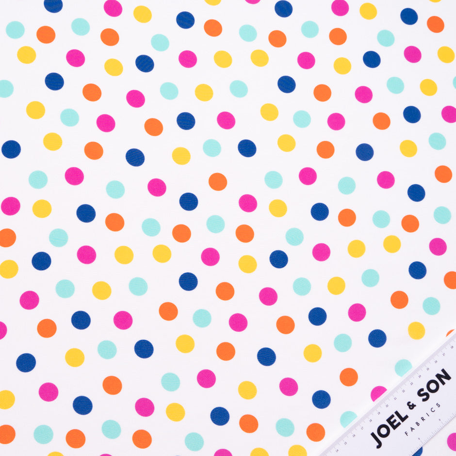 Multi-Coloured Spotted White Silk Crêpe de Chine