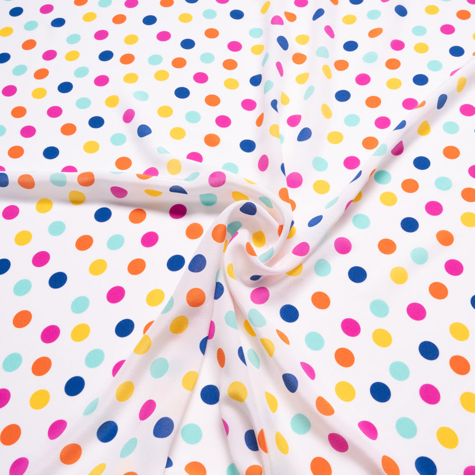 Multi-Coloured Spotted White Silk Crêpe de Chine