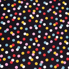 Multi-Coloured Spotted Black Silk Crêpe de Chine