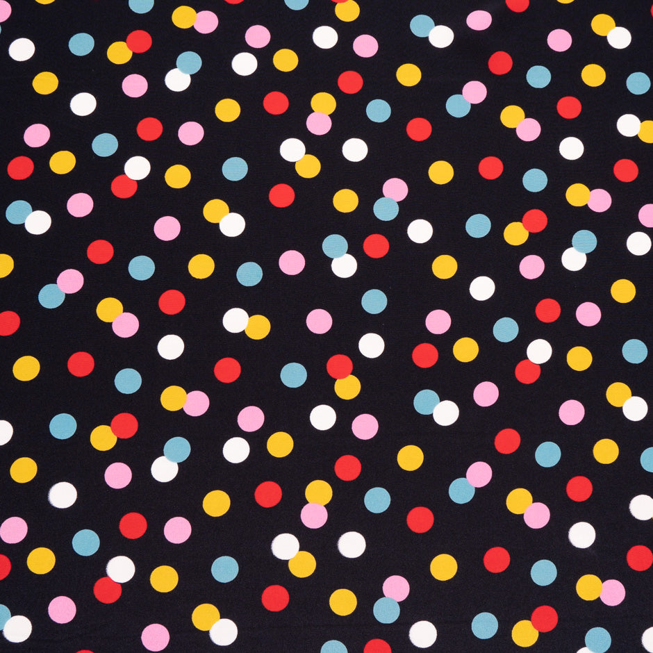 Multi-Coloured Spotted Black Silk Crêpe de Chine