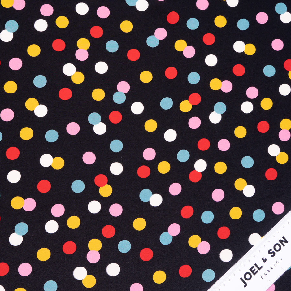 Multi-Coloured Spotted Black Silk Crêpe de Chine