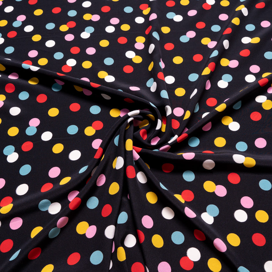Multi-Coloured Spotted Black Silk Crêpe de Chine