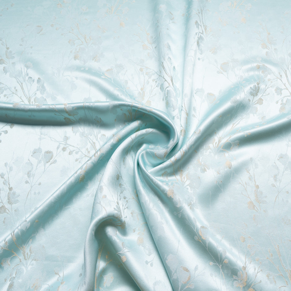 Aqua Blue Silk Blend Jacquard Crêpe