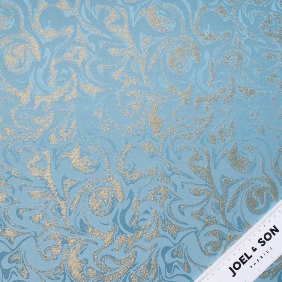 Turquoise & Gold Abstract Viscose Blend Jacquard