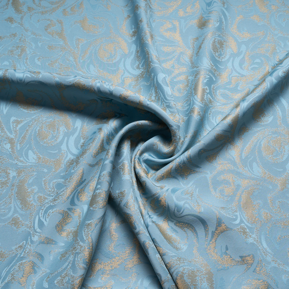 Turquoise & Gold Abstract Viscose Blend Jacquard