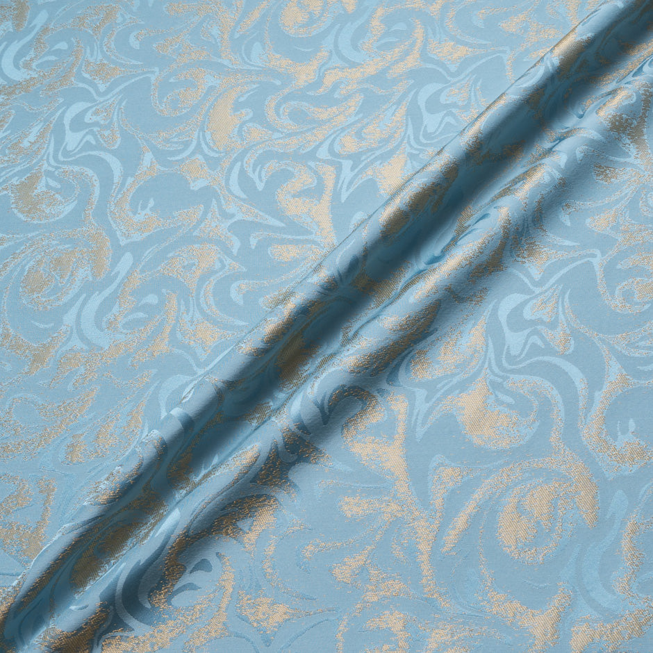 Turquoise & Gold Abstract Viscose Blend Jacquard