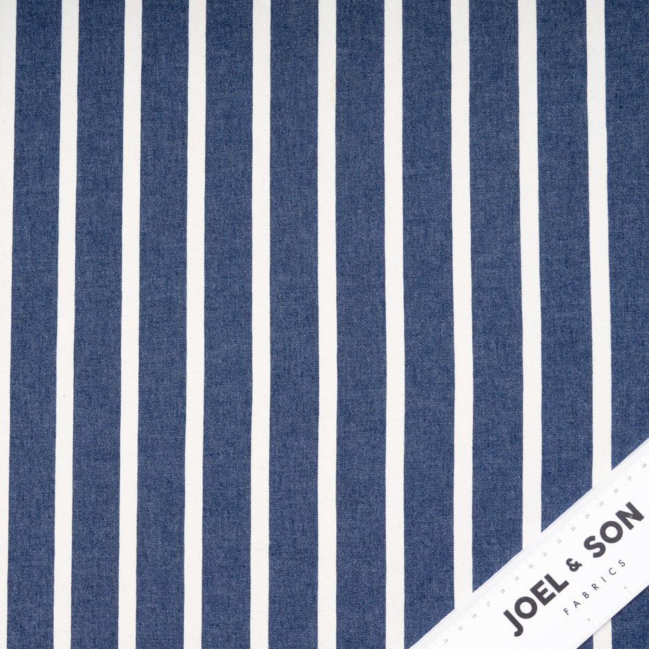 White Striped Blue Pure Cotton Denim