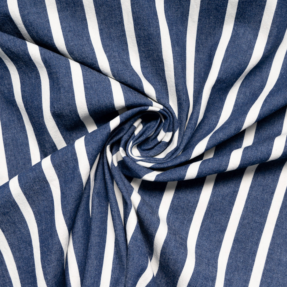 White Striped Blue Pure Cotton Denim