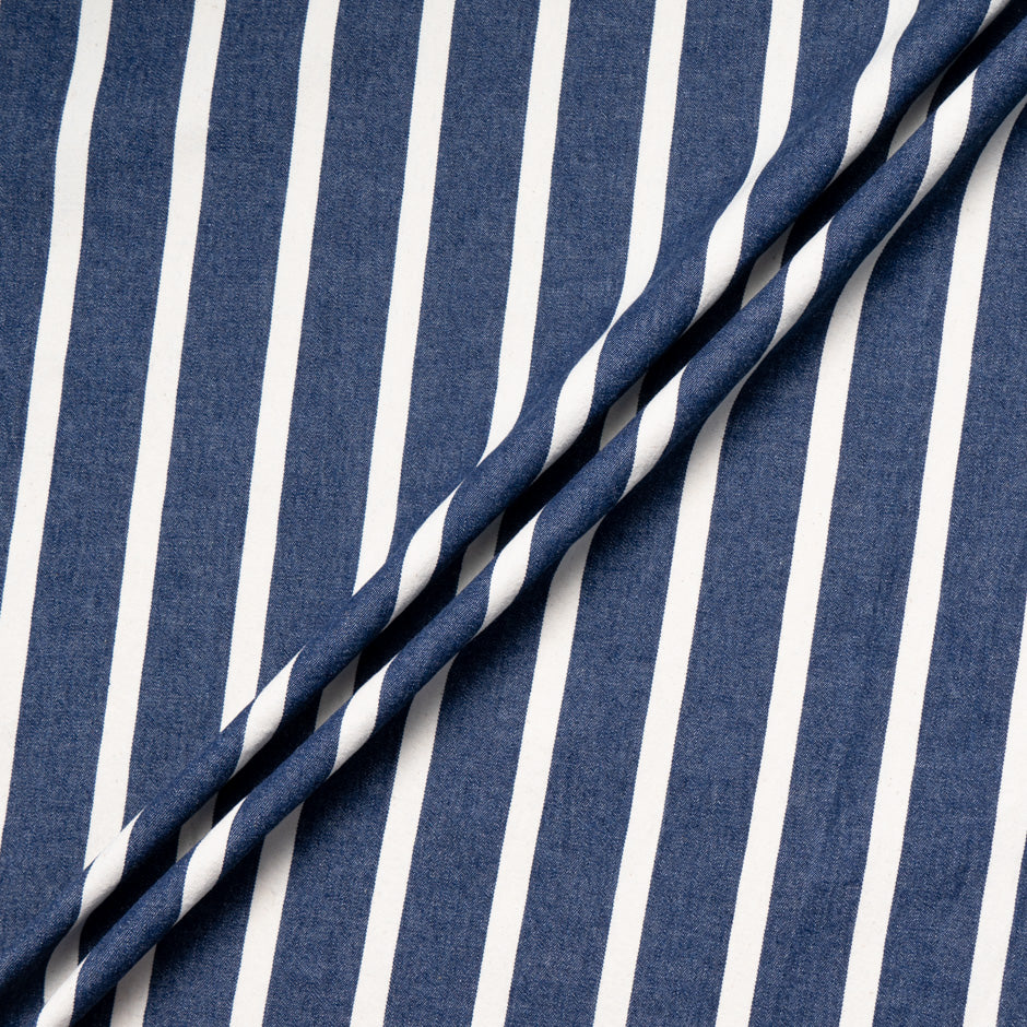 White Striped Blue Pure Cotton Denim