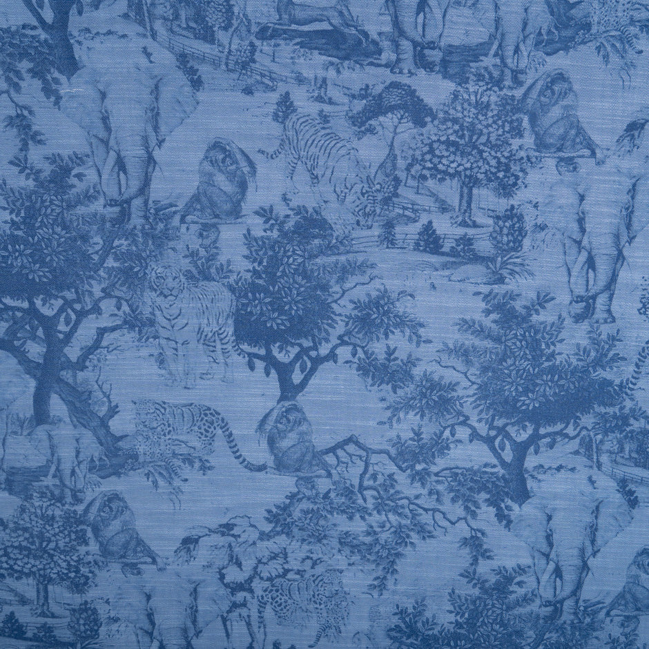 Mid blue Jungle Printed Stretch Cotton Denim