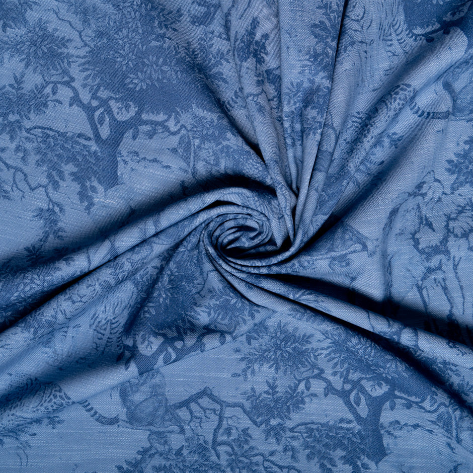 Mid blue Jungle Printed Stretch Cotton Denim