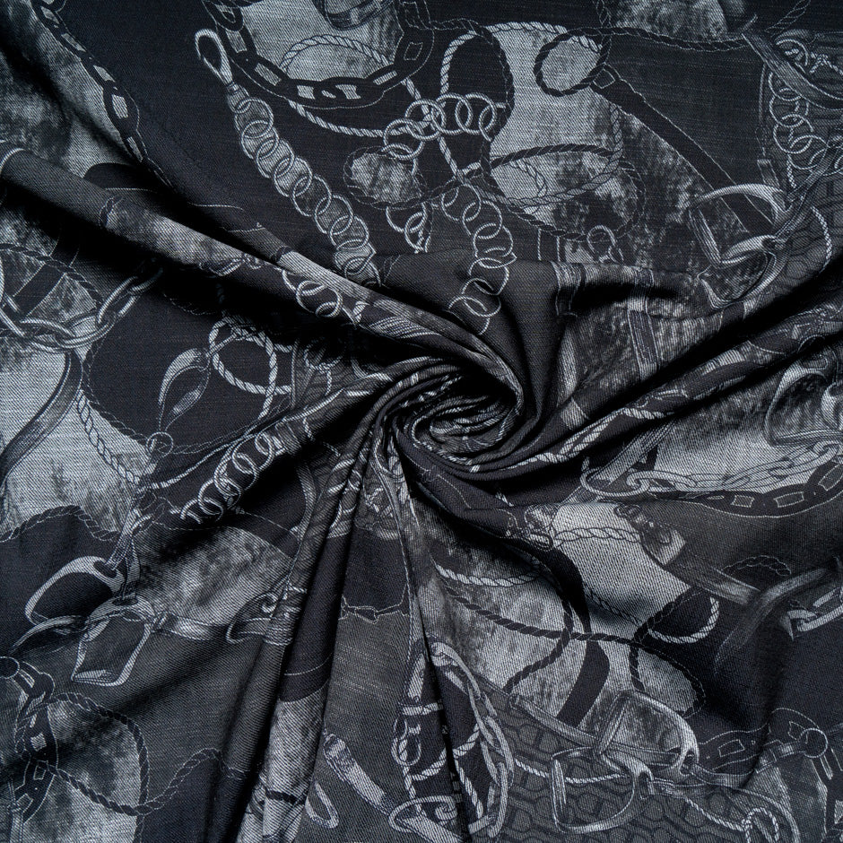 Grey Link Printed Stretch Cotton Denim