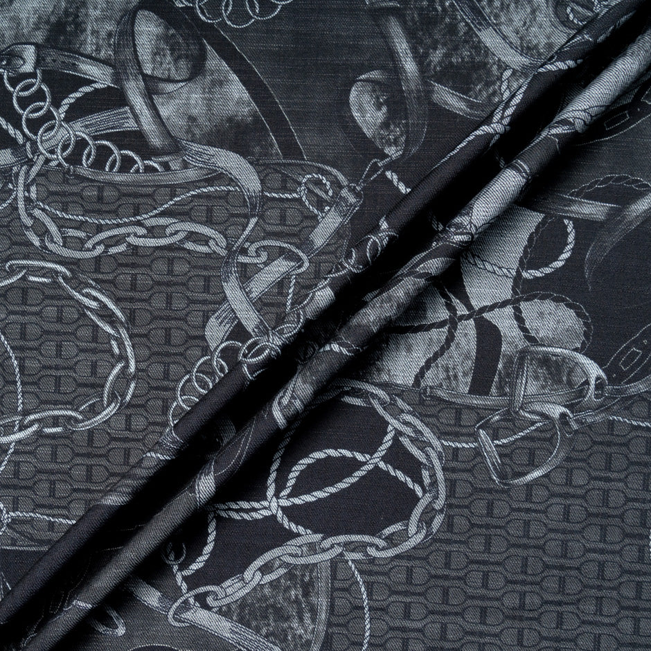 Grey Link Printed Stretch Cotton Denim