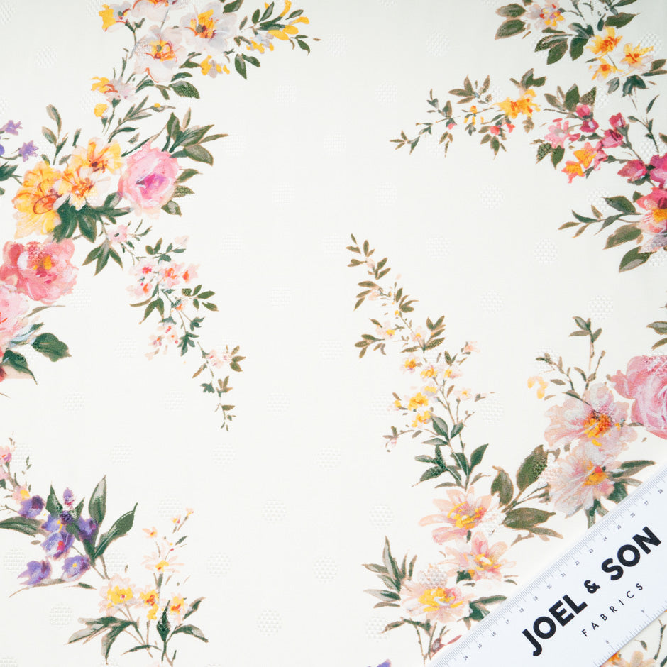 Dainty Floral Printed Ivory Double Silk Organza