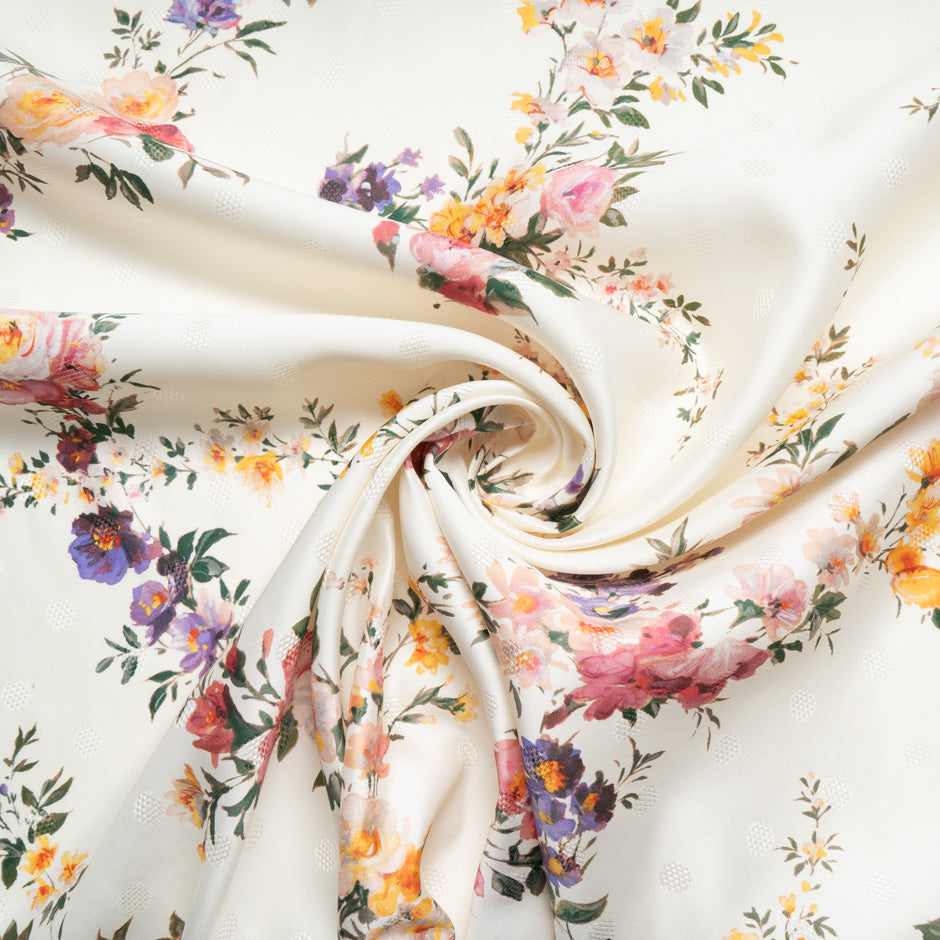 Dainty Floral Printed Ivory Double Silk Organza