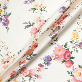 Dainty Floral Printed Ivory Double Silk Organza