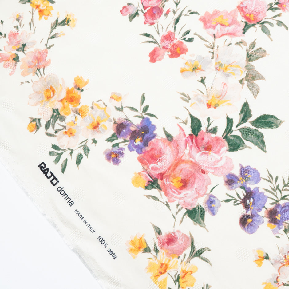 Dainty Floral Printed Ivory Double Silk Organza