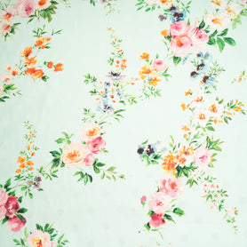 Dainty Floral Printed Mint Double Silk Organza
