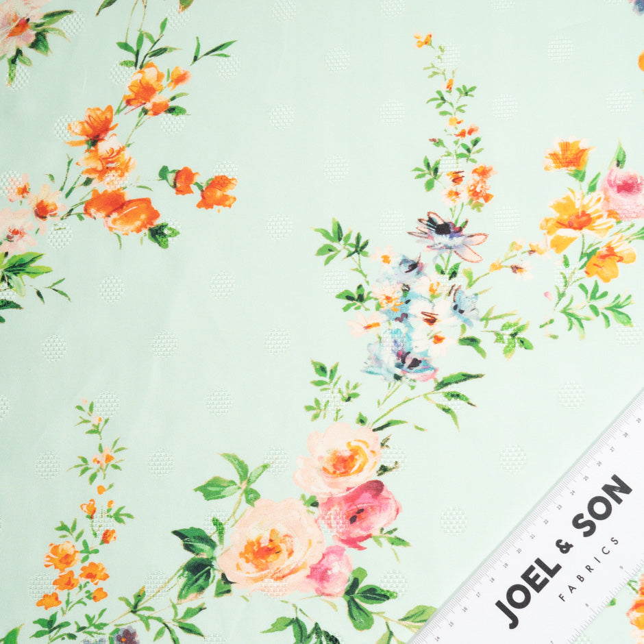 Dainty Floral Printed Mint Double Silk Organza