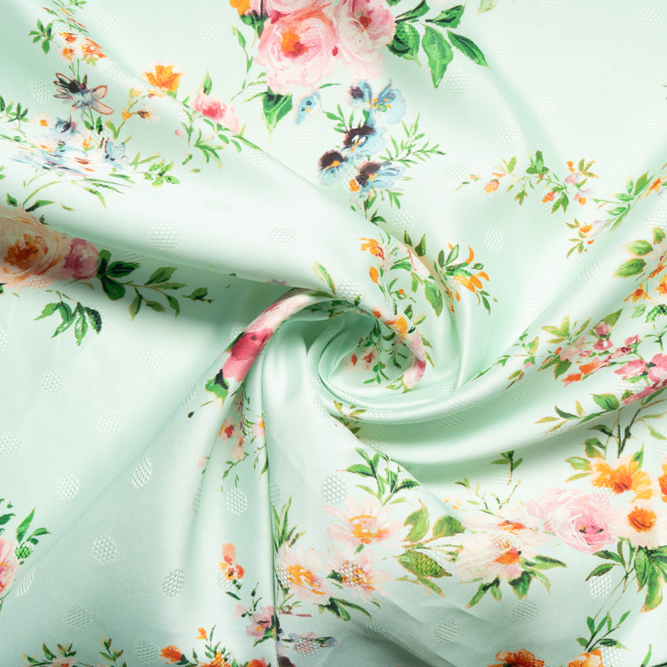 Dainty Floral Printed Mint Double Silk Organza