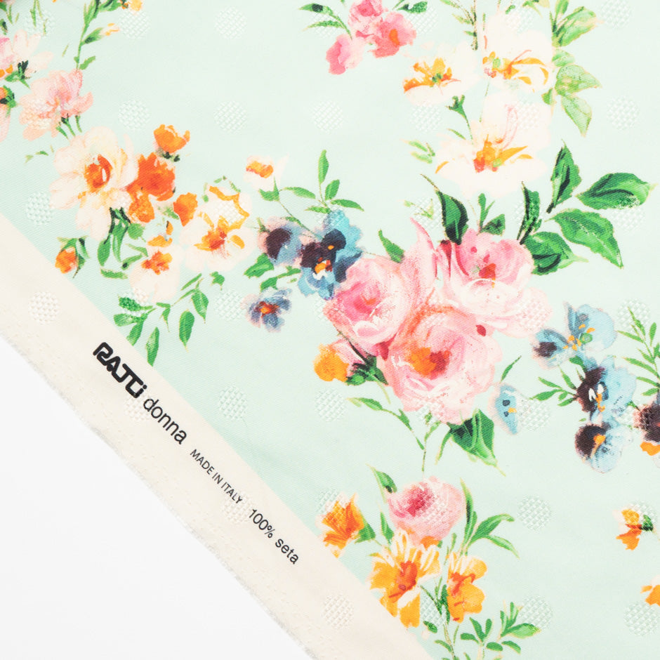 Dainty Floral Printed Mint Double Silk Organza