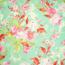 Floral Printed Mint Green Double Silk Organza