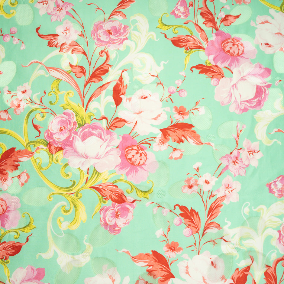 Floral Printed Mint Green Double Silk Organza