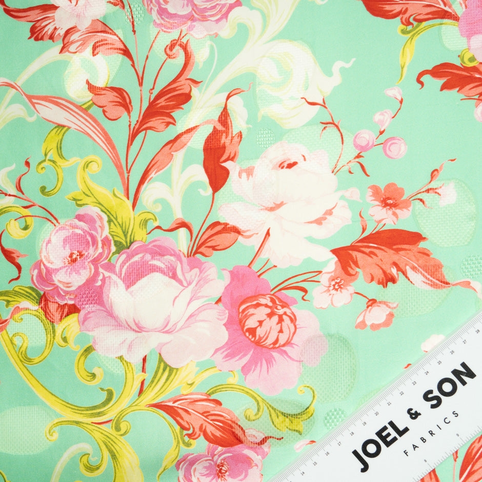 Floral Printed Mint Green Double Silk Organza