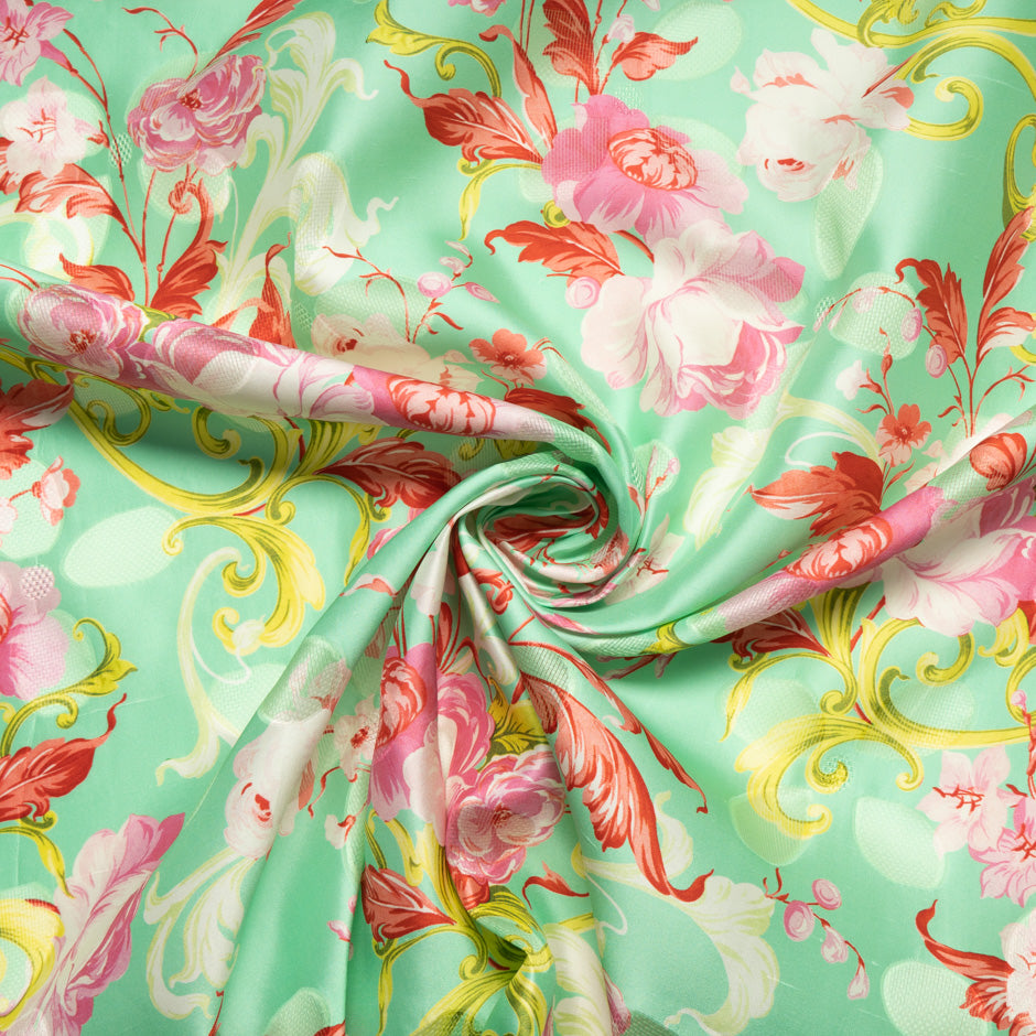 Floral Printed Mint Green Double Silk Organza