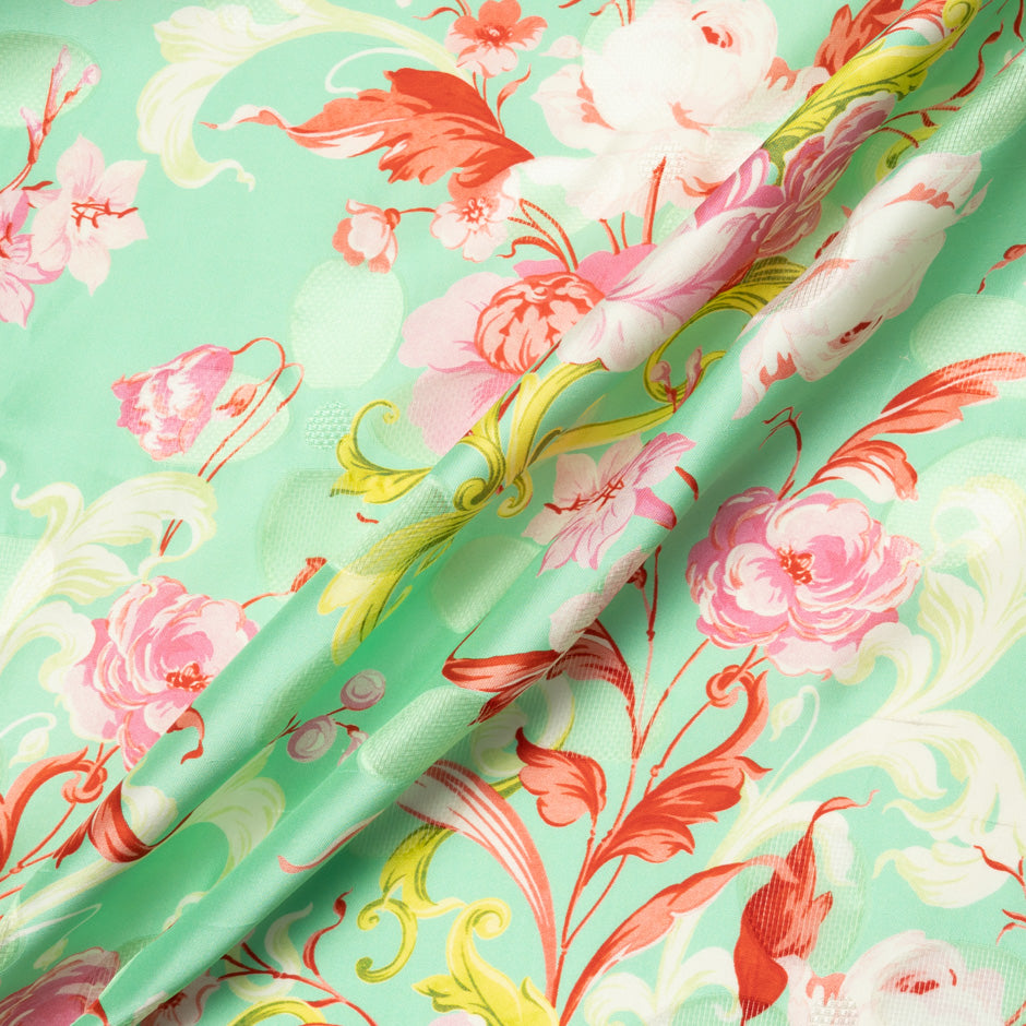 Floral Printed Mint Green Double Silk Organza