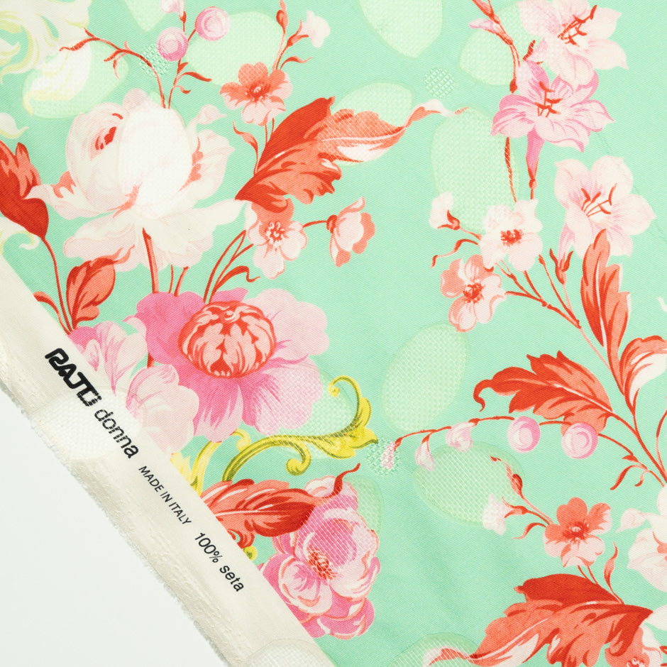 Floral Printed Mint Green Double Silk Organza