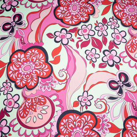 Red Retro Floral Printed Pure Silk Twill
