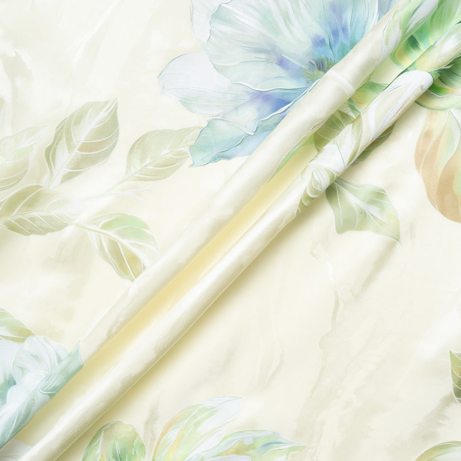 Pastel Blue Floral Vision Printed Cream Jacquard