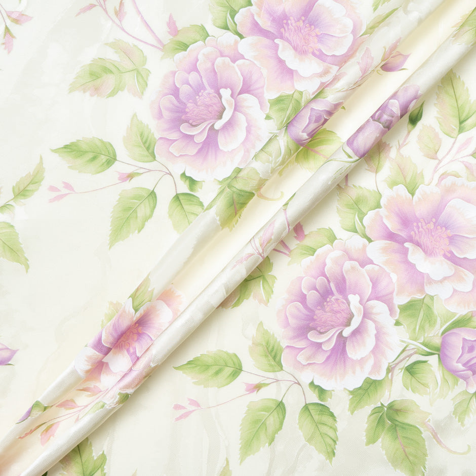 Pastel Blue Floral Vision Printed Cream Jacquard