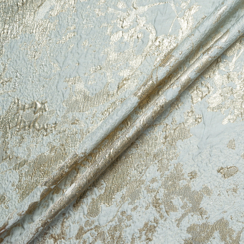 Ice Blue & Gold Metallic Silk Cloqué
