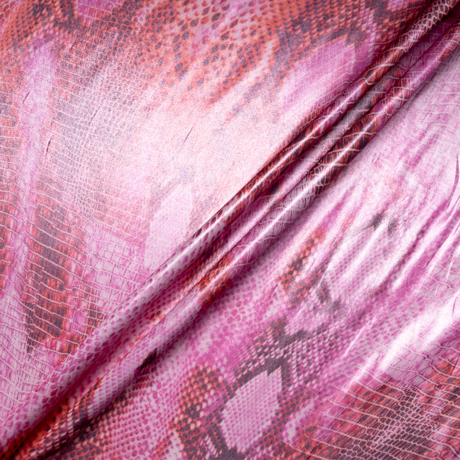 Pink & Red Snake Printed Silk Lamé