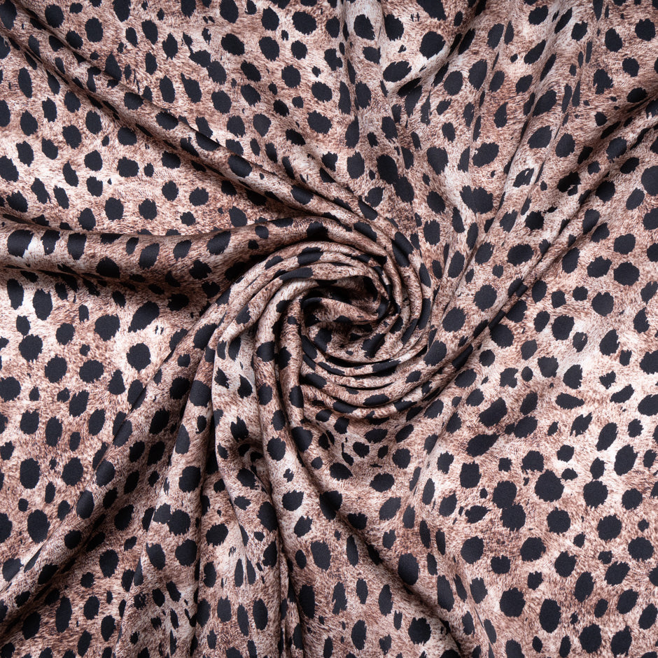 Brown Animal Printed Pure Silk Satin